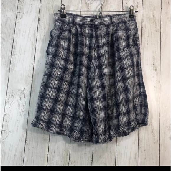 Vintage Talbots Linen Blend Cuffed High Rise Checkered Shorts 10 - Picture 1 of 9